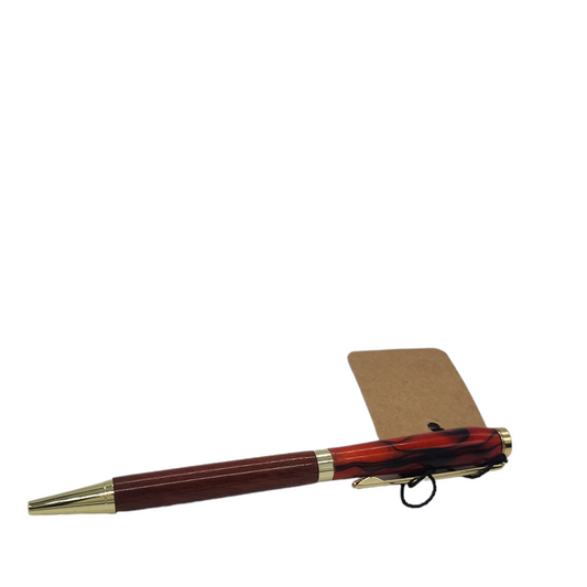 Cherry Wood and Red Acrylic Pen: Hand-Turned Slimline Design