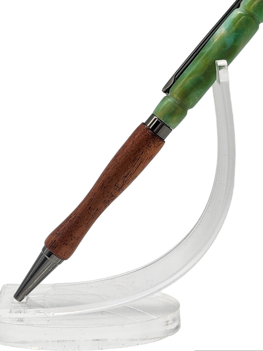Light Green Resin and English Walnut Wood Pen: Hand-Turned Slimline Design