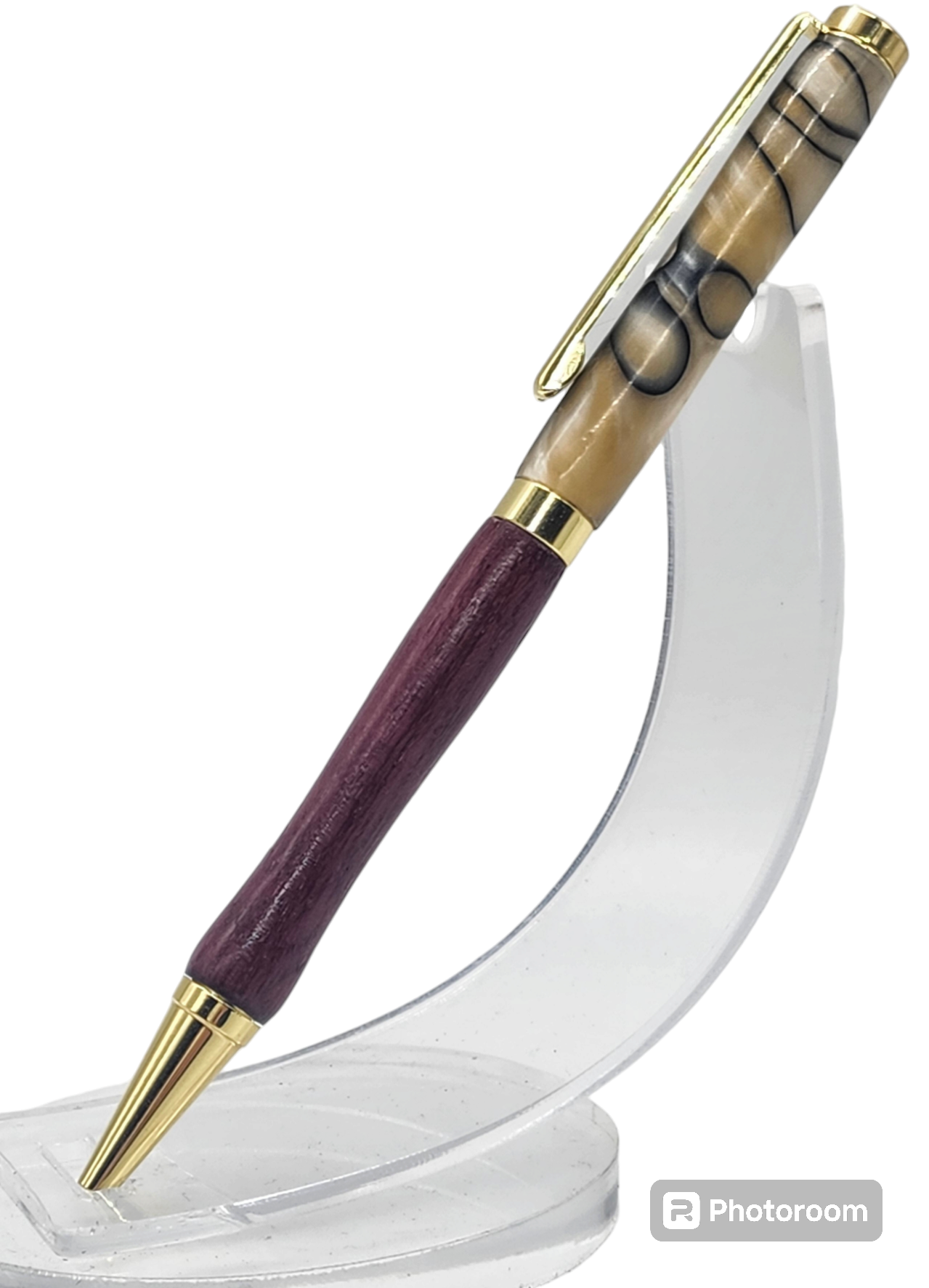 Yellow Acrylic and Purpleheart Wood Pen: Hand-Turned Slimline Design