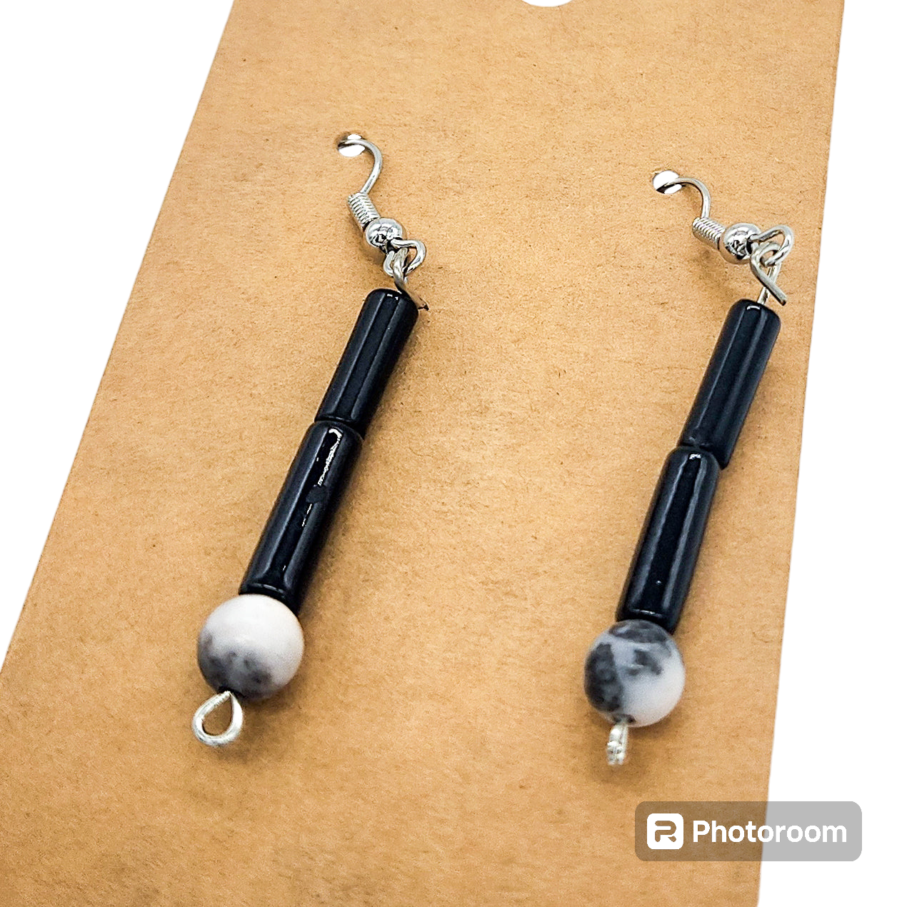 Black Jade Cylinder Gemstone Earrings