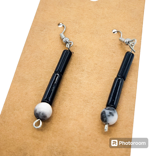 Black Jade Cylinder Gemstone Earrings