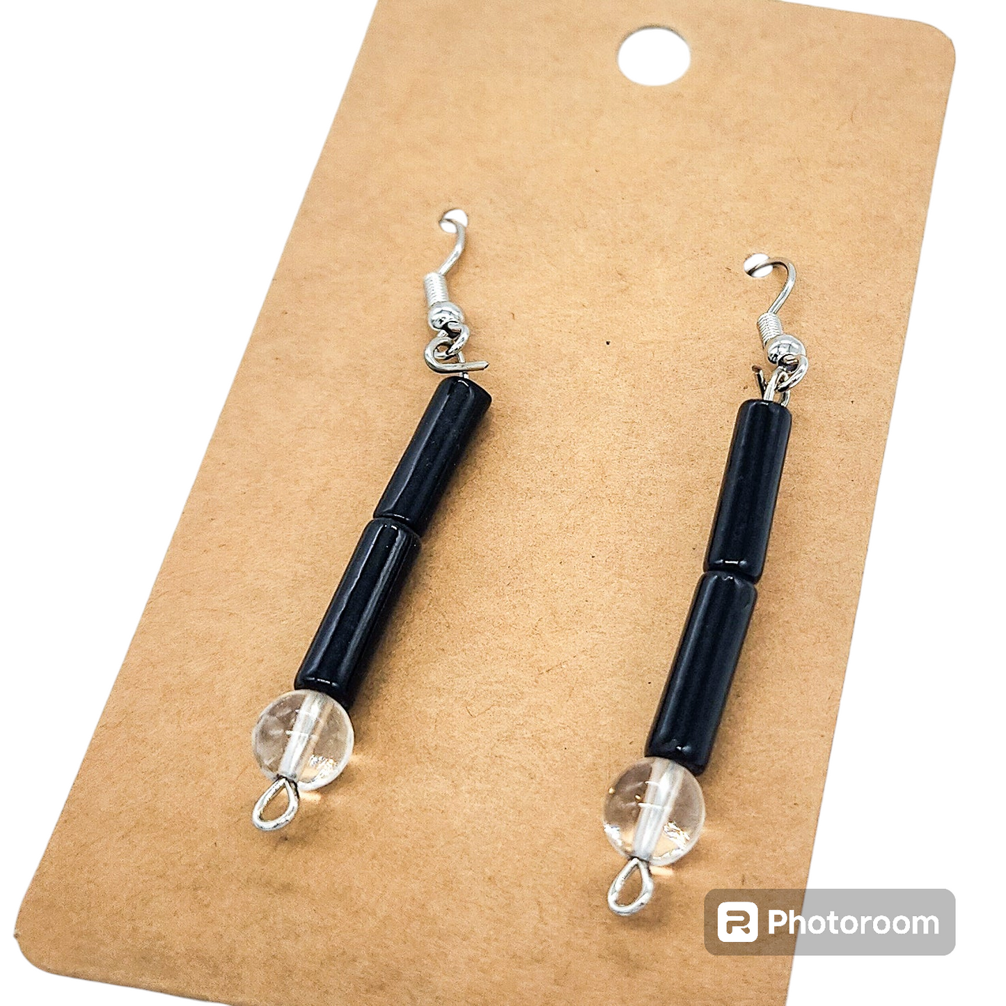 Black Jade Cylinder Gemstone Earrings