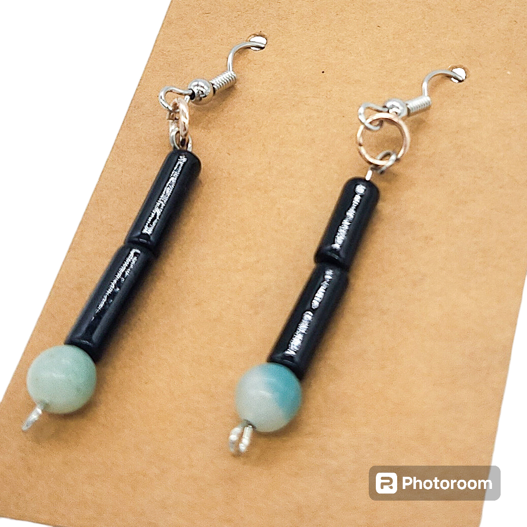 Black Jade Cylinder Gemstone Earrings