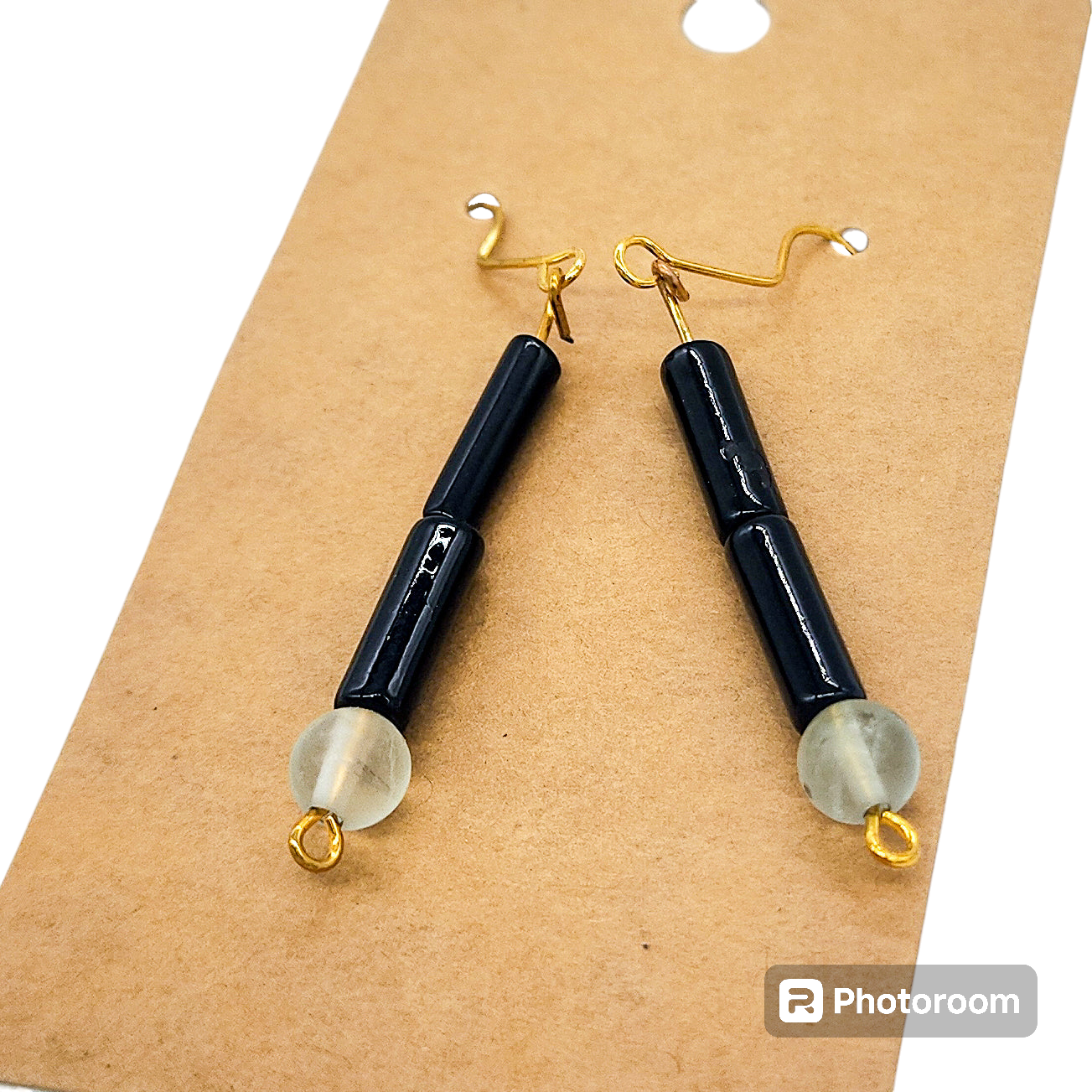 Black Jade Cylinder Gemstone Earrings