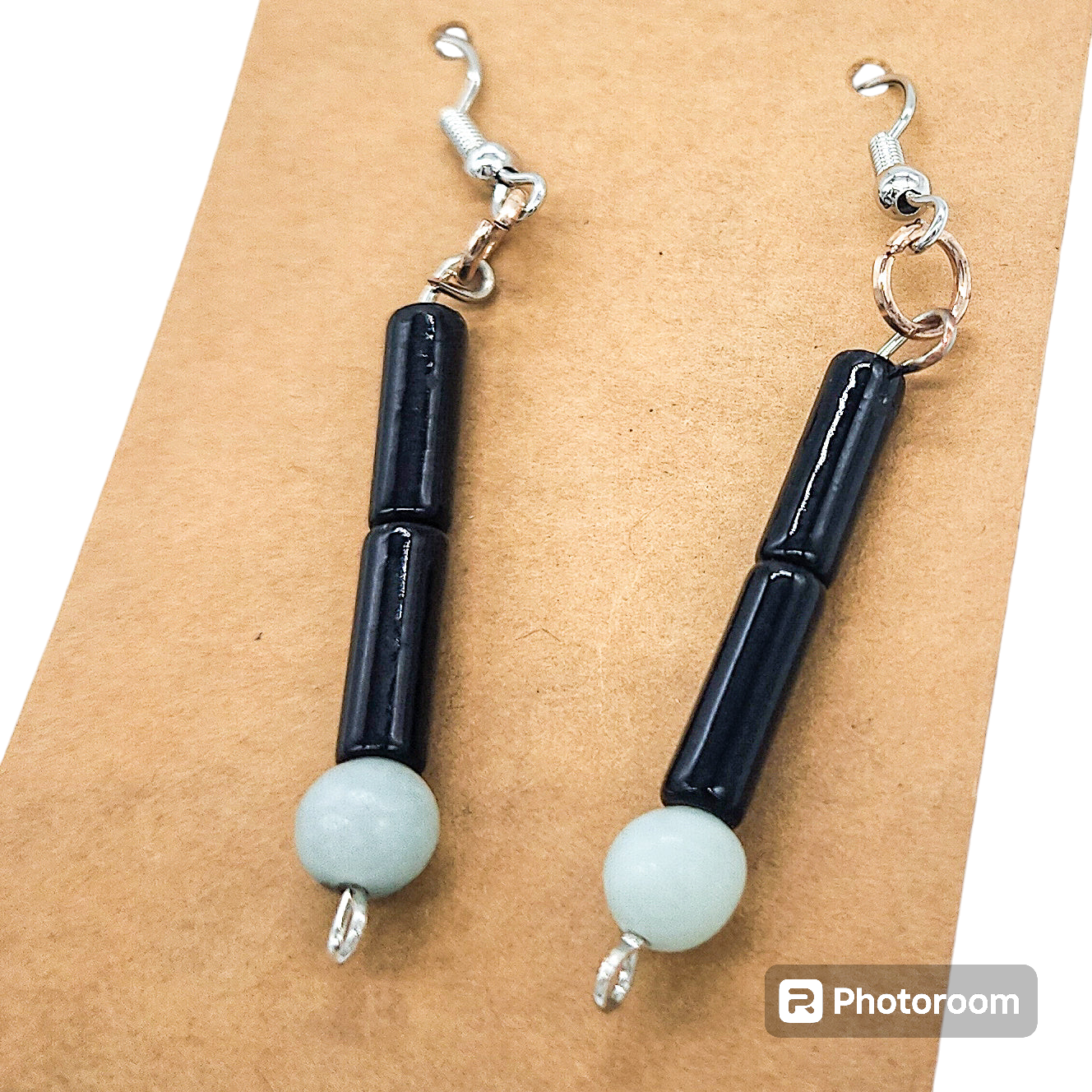 Black Jade Cylinder Gemstone Earrings