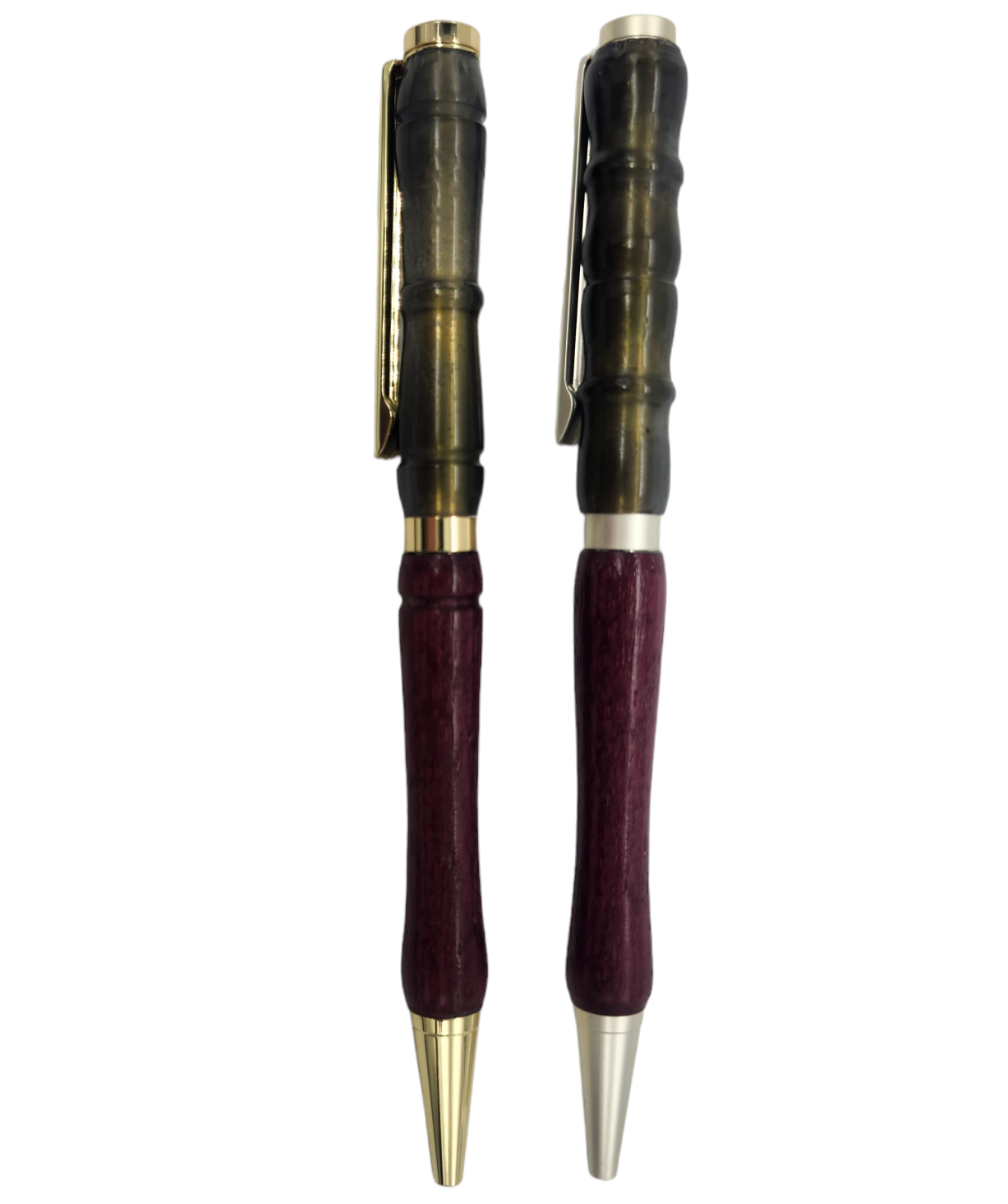 Gray Acrylic and Purpleheart Wood Pen: Hand-Turned Slimline Design