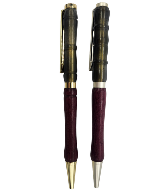 Gray Acrylic and Purpleheart Wood Pen: Hand-Turned Slimline Design