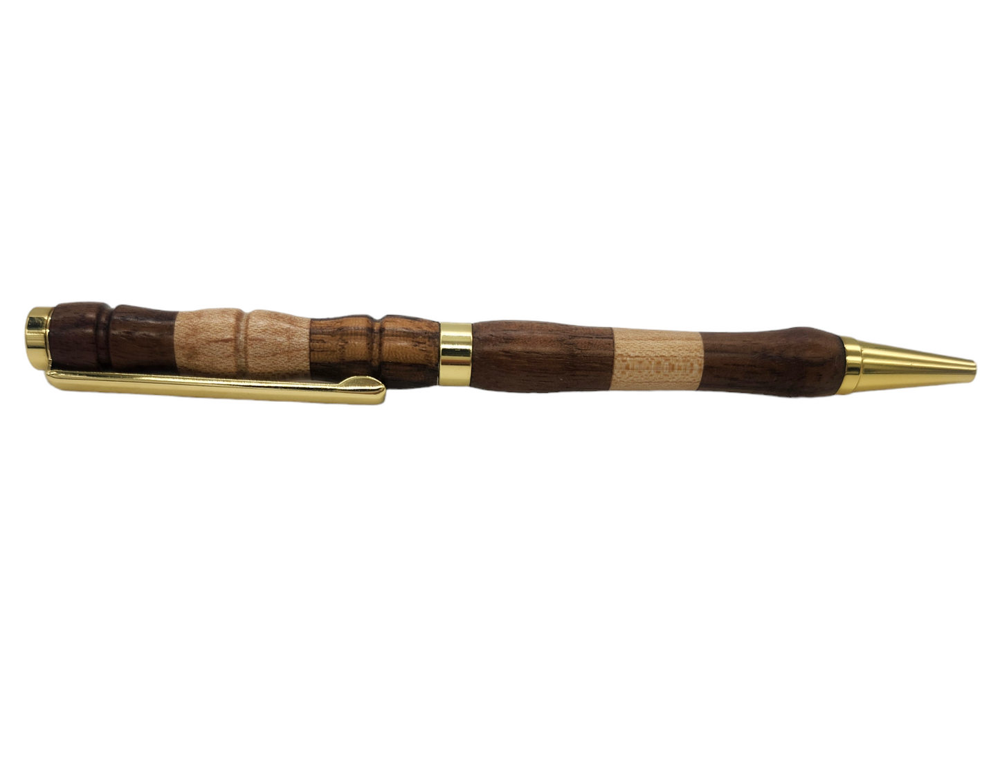 Zebra, Maple, and Walnut Striped Wood Pen: Hand-Turned Slimline Design