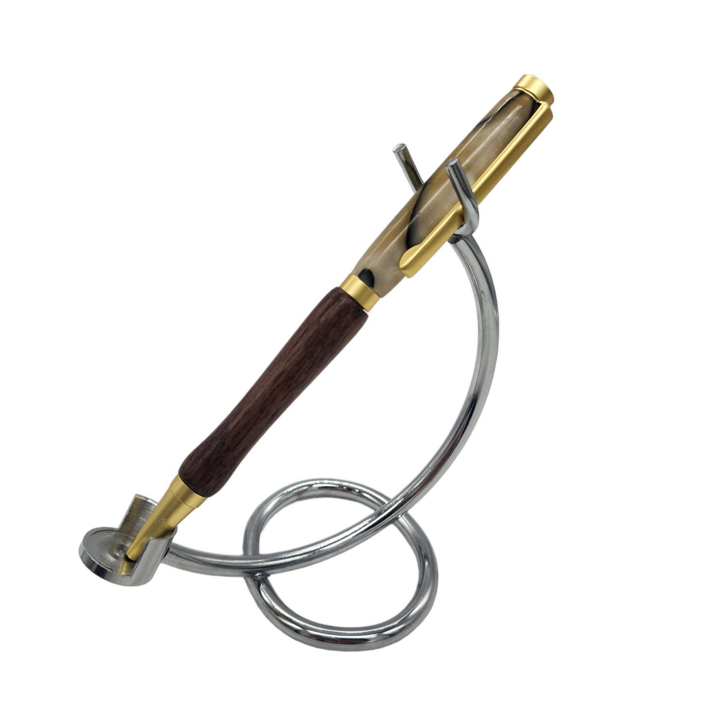 Walnut and Gold and Cream Acrylic Pen: Hand-Turned Slimline Design