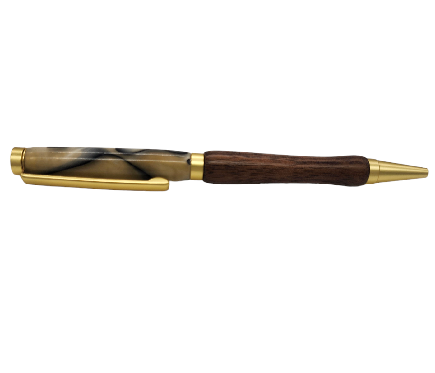 Walnut and Gold and Cream Acrylic Pen: Hand-Turned Slimline Design