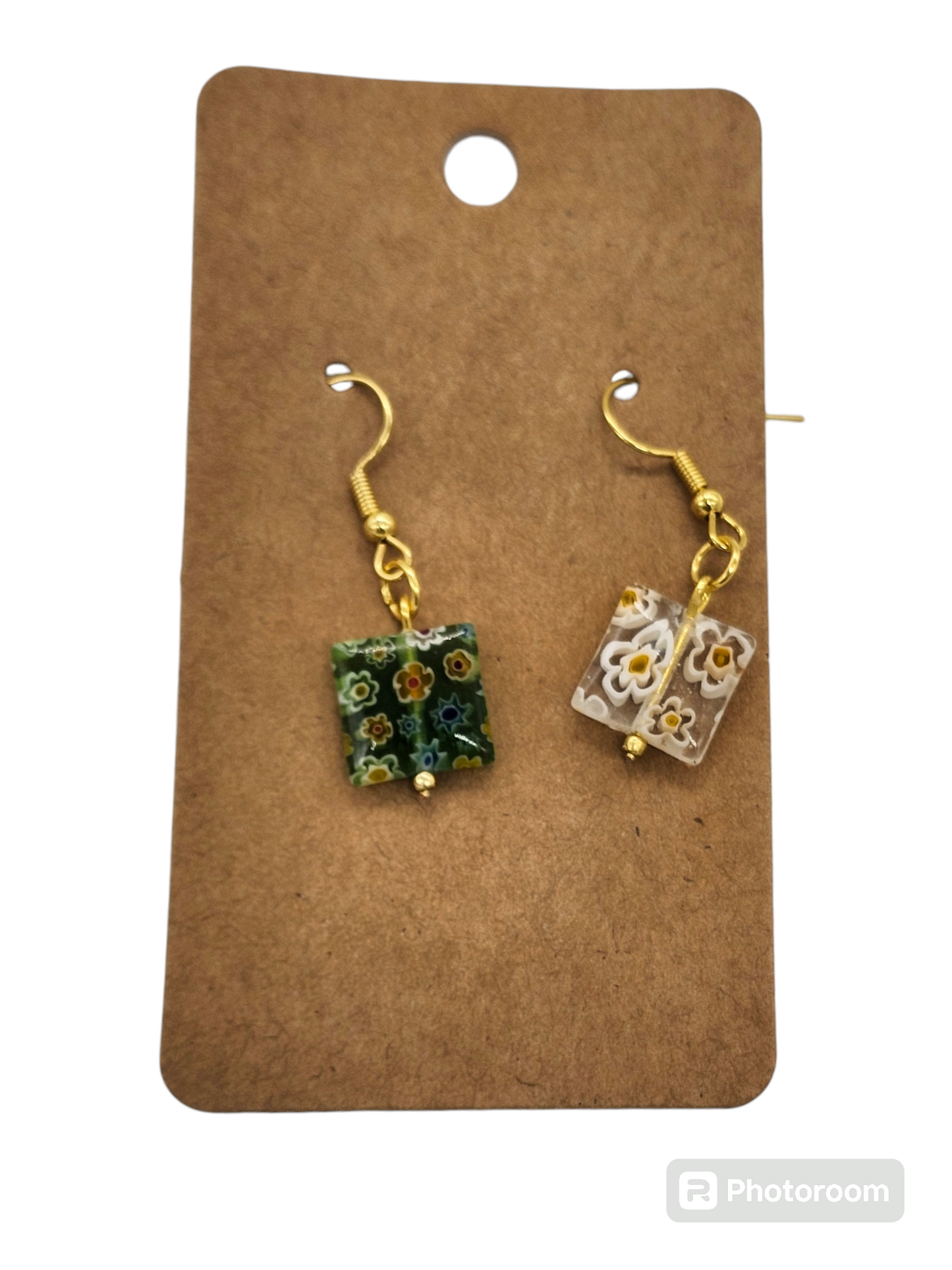 Flower Bead Square Earrings