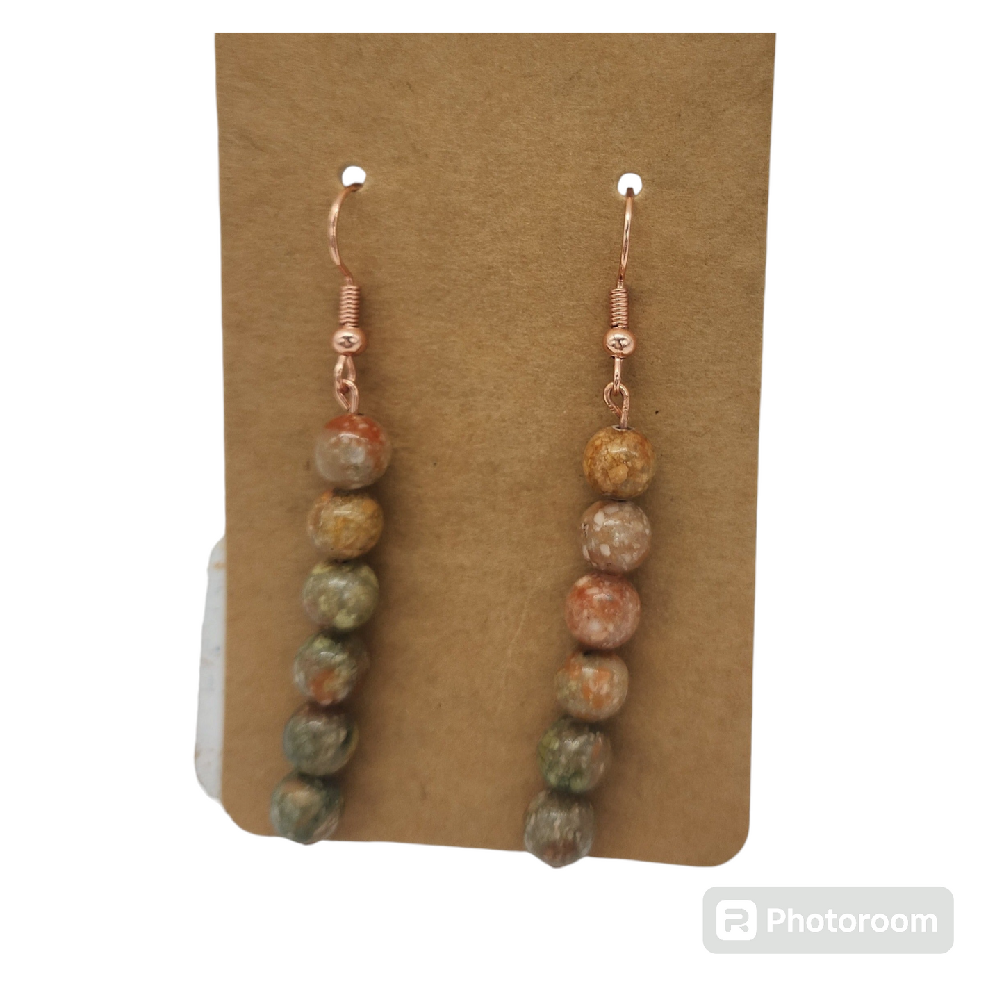 Long Dangling Unakite Earrings