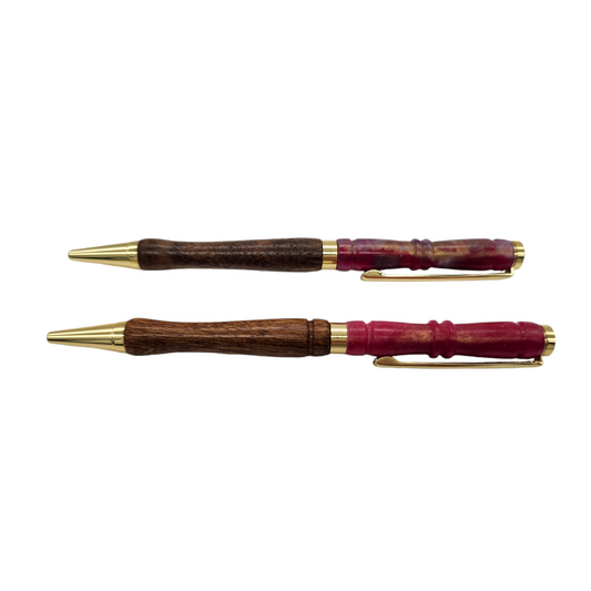 Pink and Gold Resin Pen: Hand-Turned Slimline Design