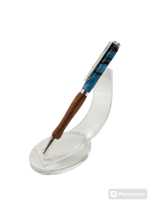 Blue Resin Pinecone Pen: Hand-Turned Slimline Design