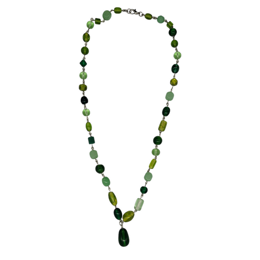 Green Glass Wire Loop Necklace