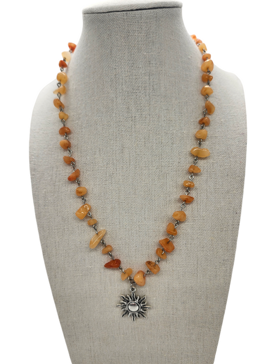 Orange Chip with Sun Charm Wire Loop Necklace