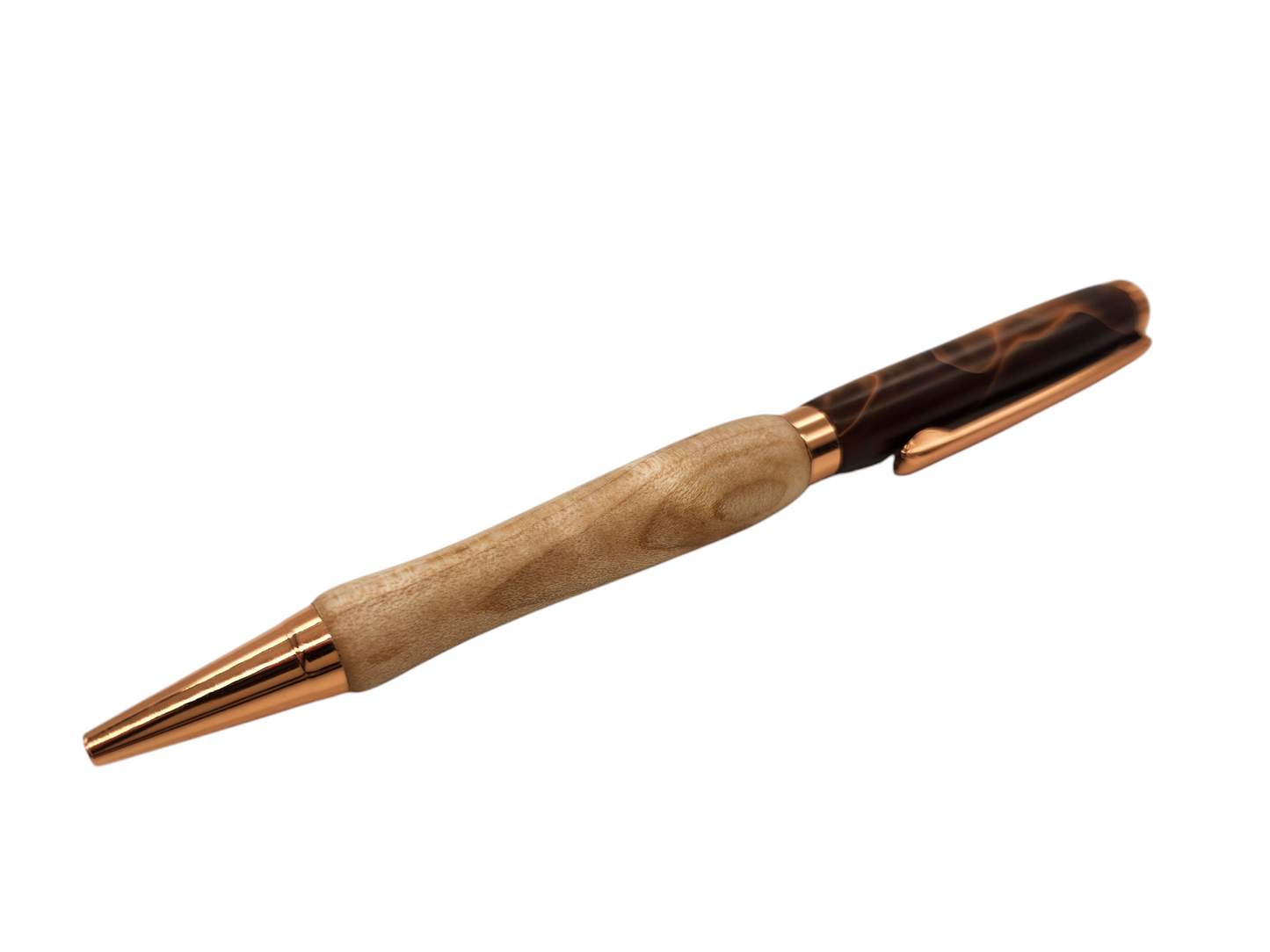 Caramel Swirly Acrylic and Hard Maple Pen: Hand-Turned Slimline Design