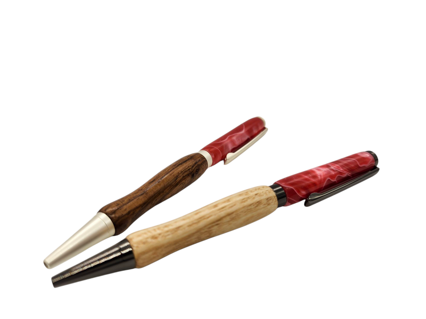 Red Swirly Acrylic Pens: Hand-Turned Slimline Design