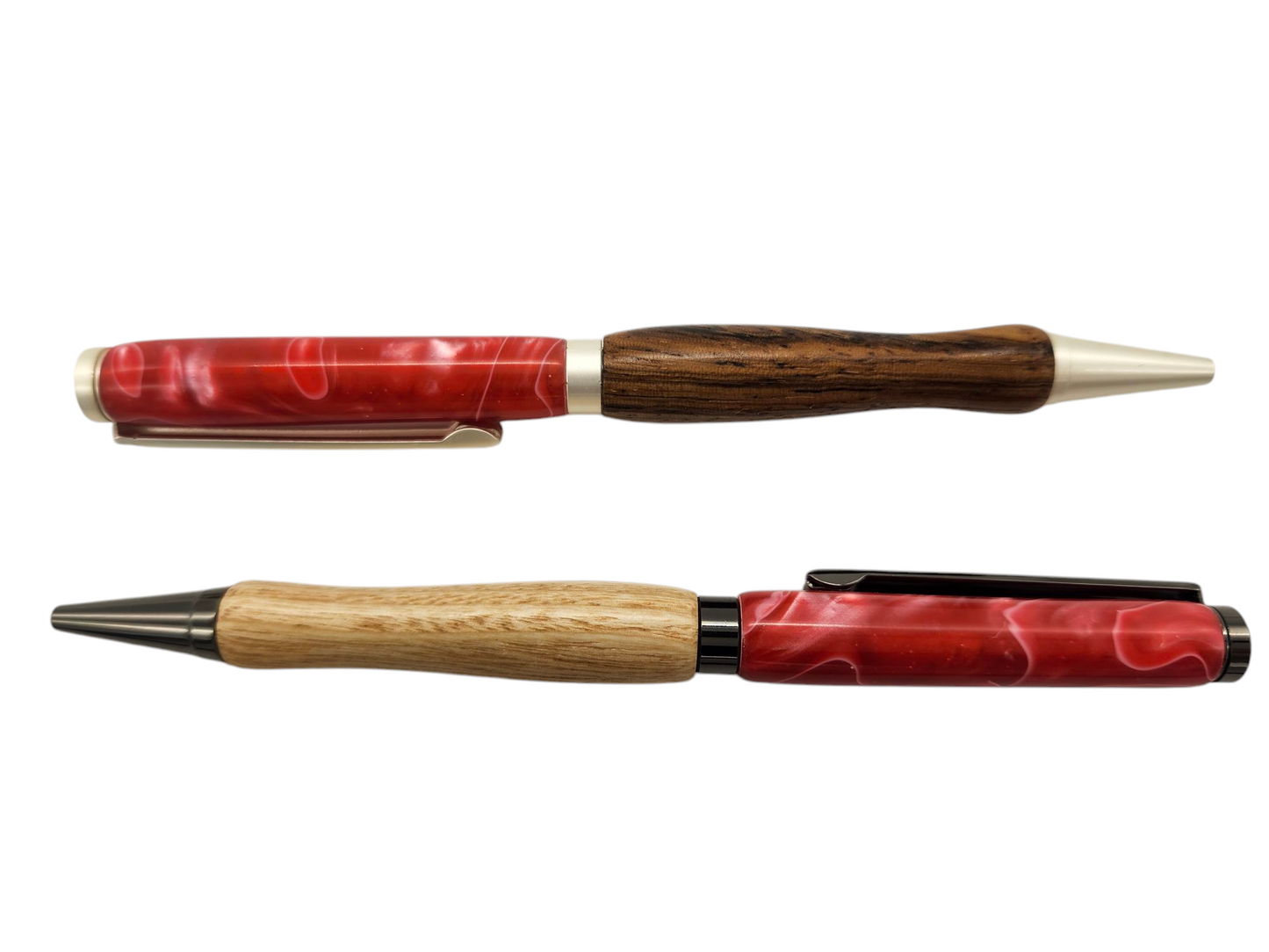 Red Swirly Acrylic Pens: Hand-Turned Slimline Design