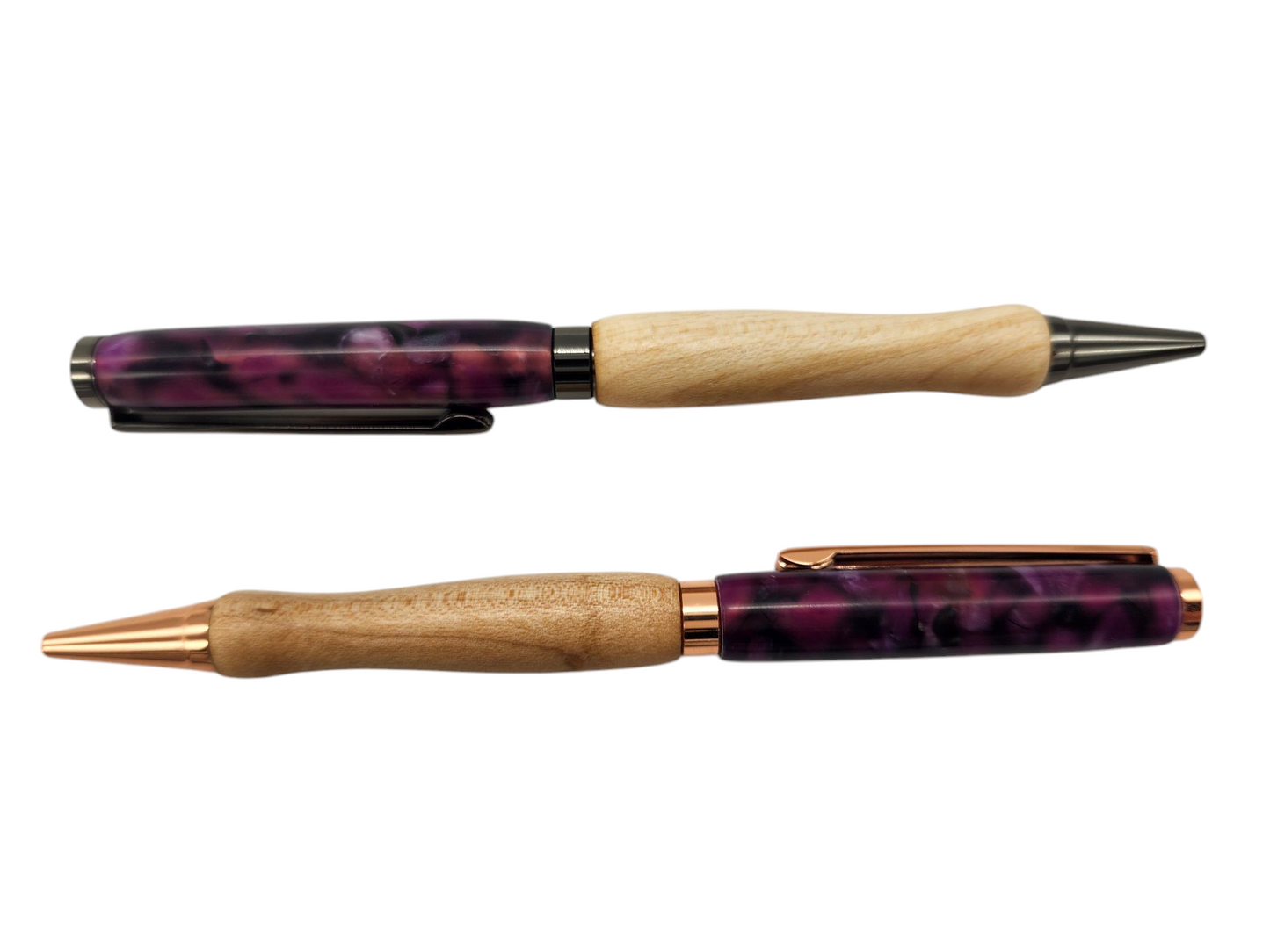 Cloudy Purple Acrylic Pens: Hand-Turned Slimline Design