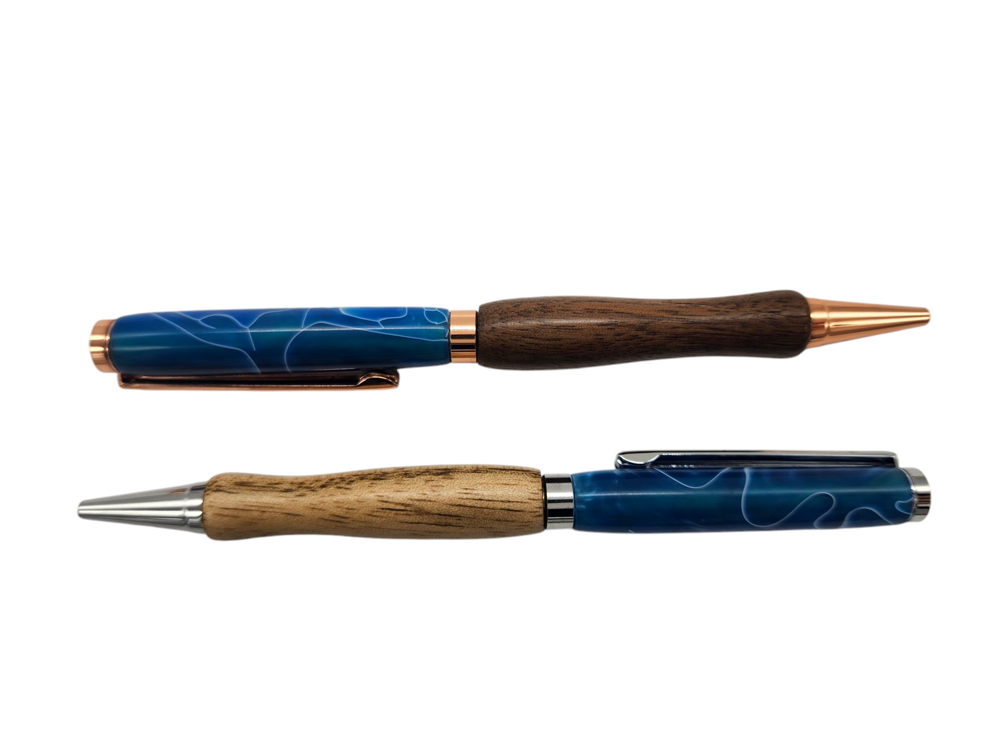 Blue Swirly Acrylic Pens: Hand-Turned Slimline Design