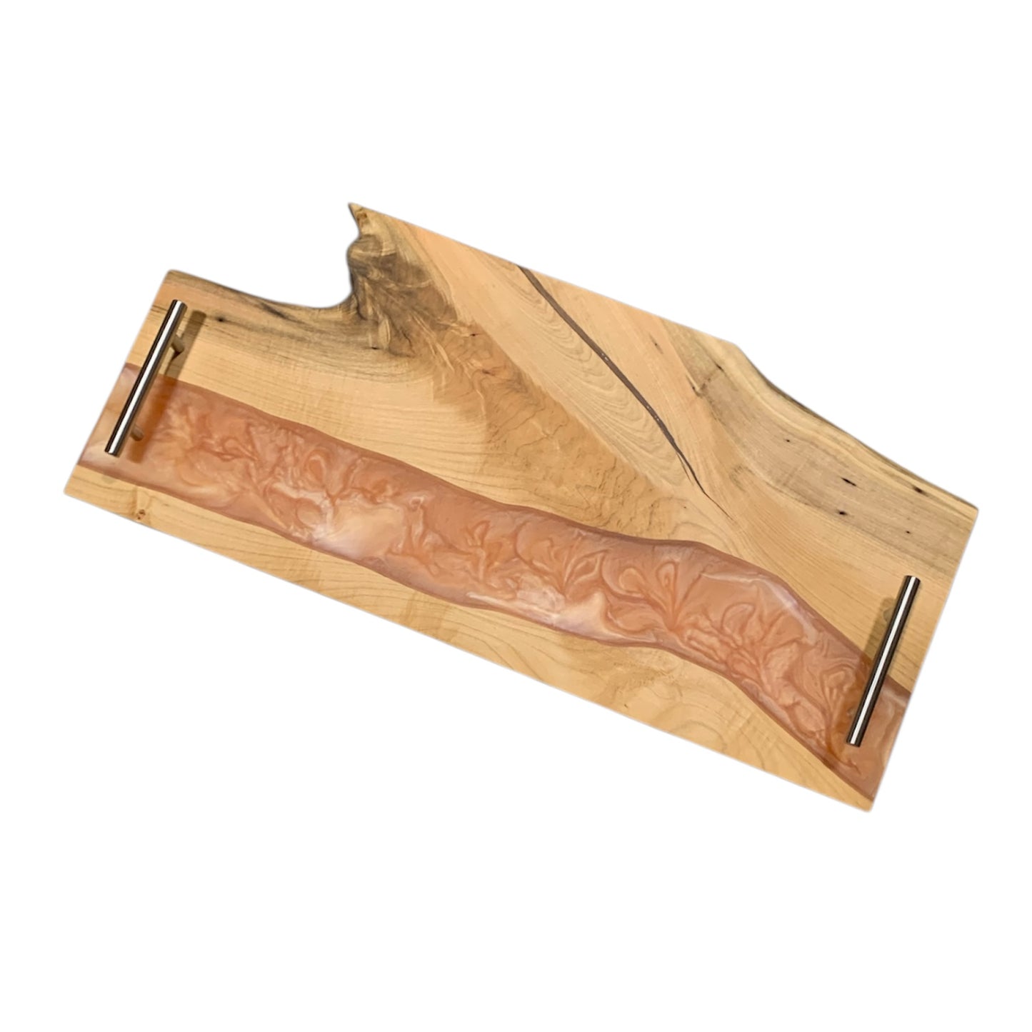 Georgia Peach Charcuterie Board: Peach Resin with Live-Edge Elm Wood