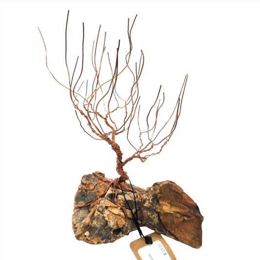 Large Wire Bonsai Tree: Handcrafted Copper Wire Sculpture on Druzy Quartz Layered Rock Base
