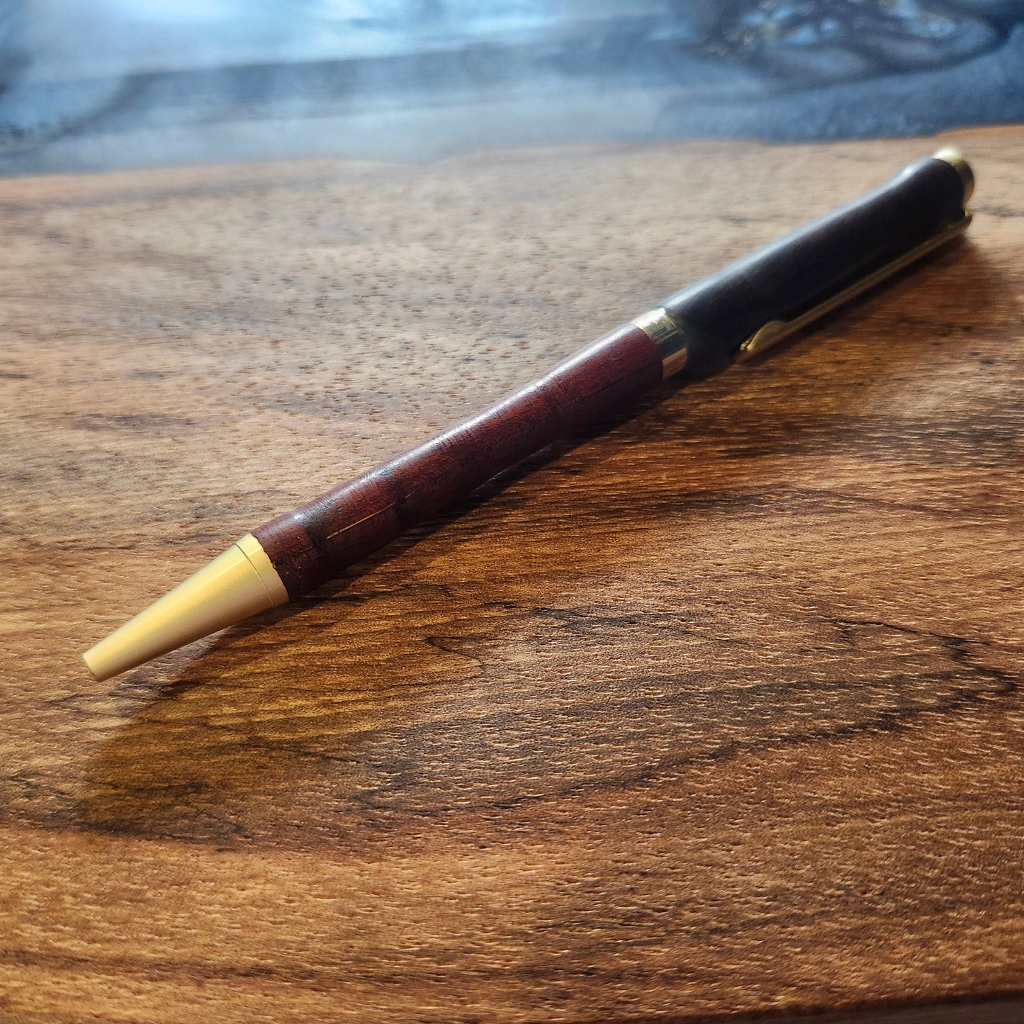 Bloodwood and Mexican Ebony Pen: Hand Turned Slimline Design