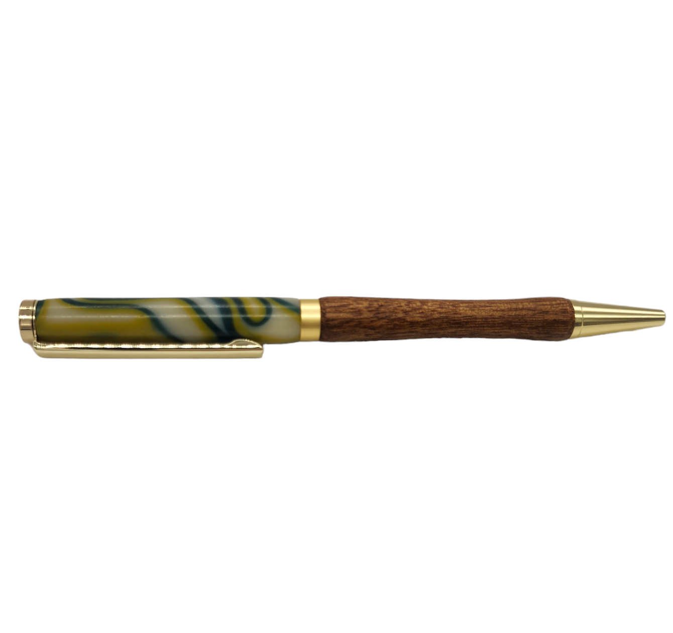 Swirled Acrylic and Oak Pen: Hand-Turned Slimline Design