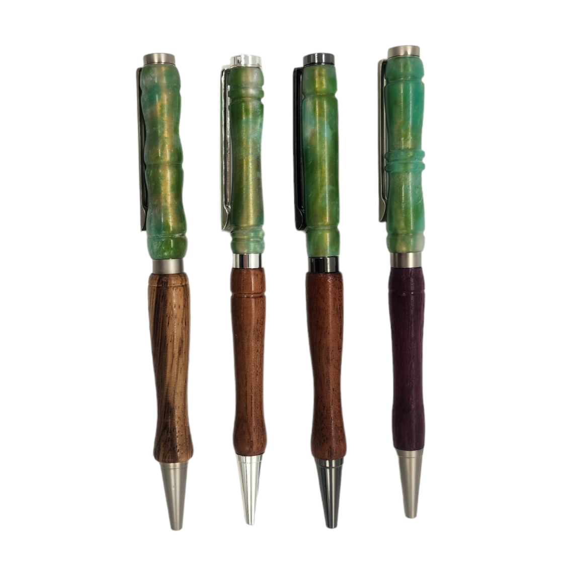 Wood and Light Green Resin Pen: Hand-Turned Slimline Design