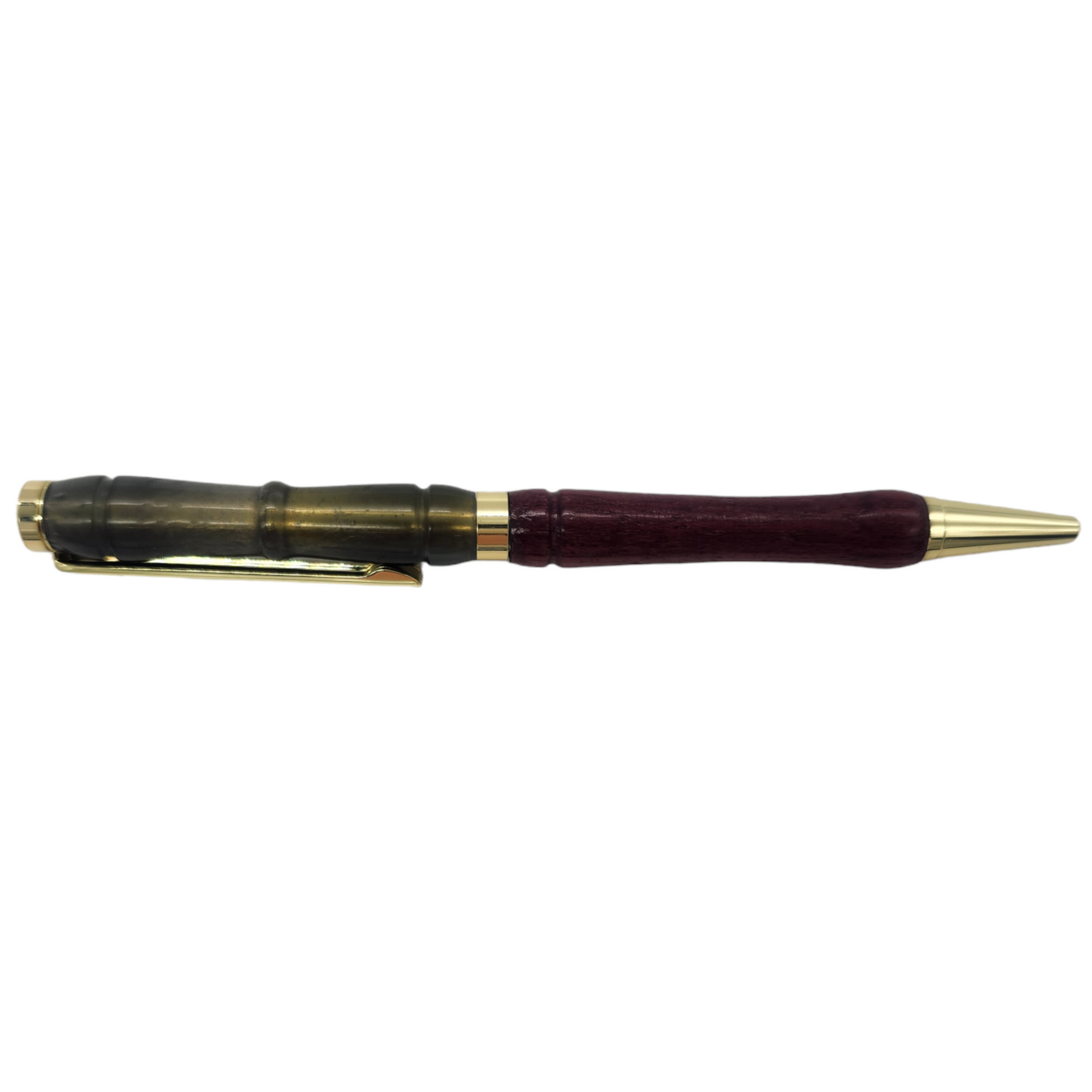 Gray Acrylic and Purpleheart Wood Pen: Hand-Turned Slimline Design