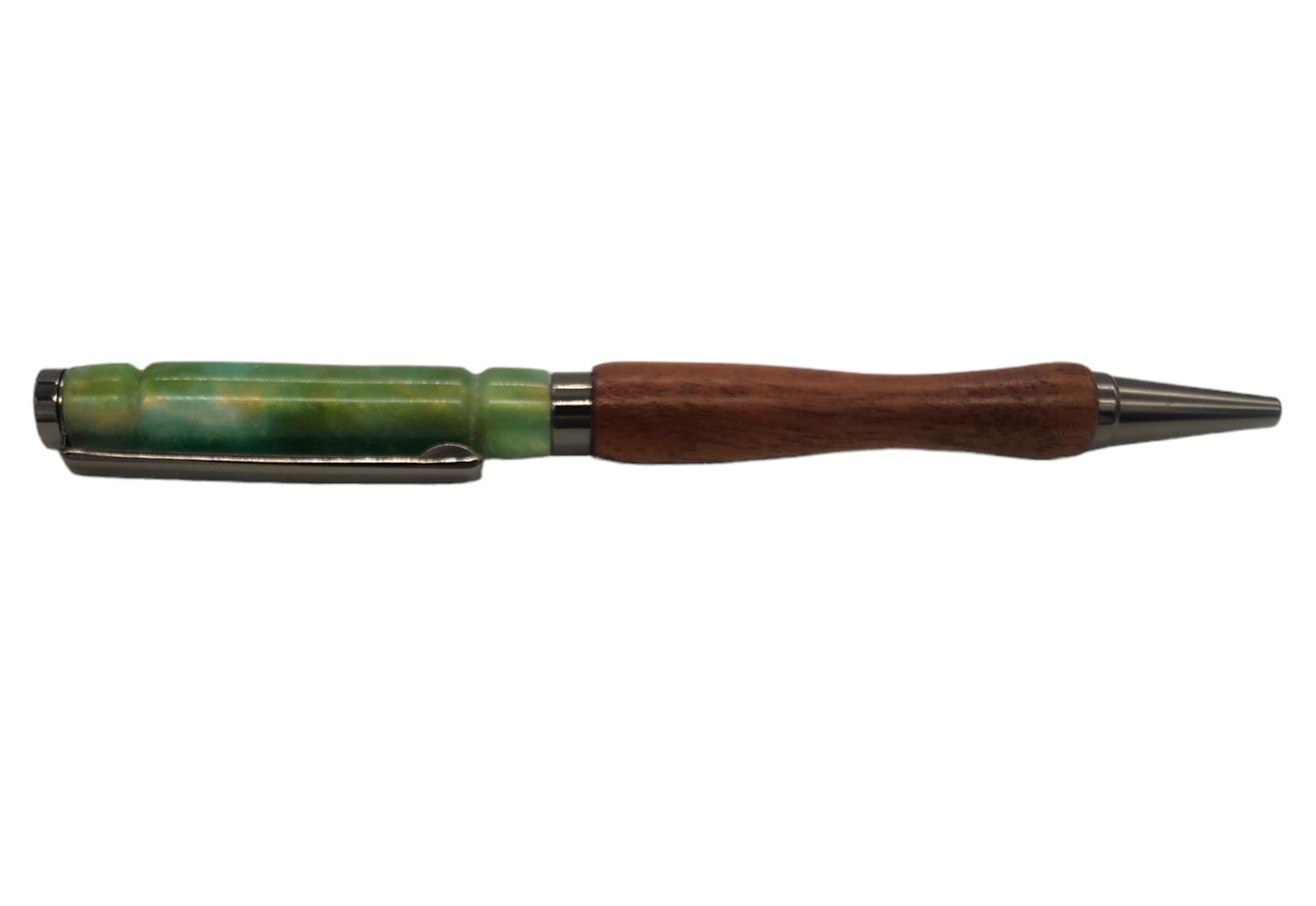 Wood and Light Green Resin Pen: Hand-Turned Slimline Design