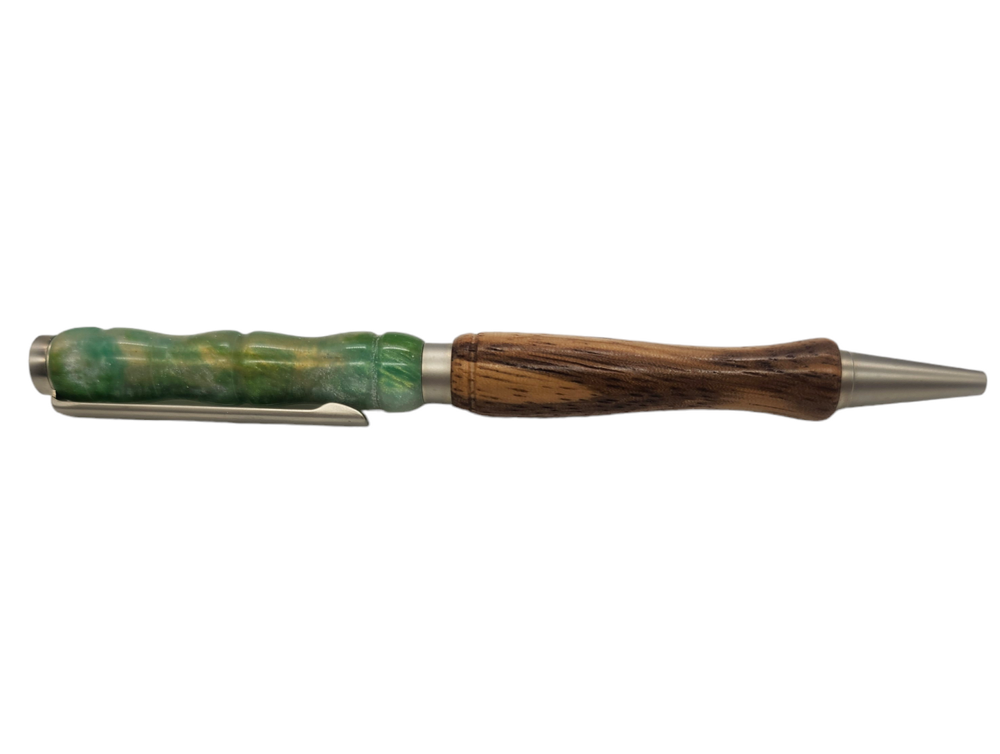 Wood and Light Green Resin Pen: Hand-Turned Slimline Design