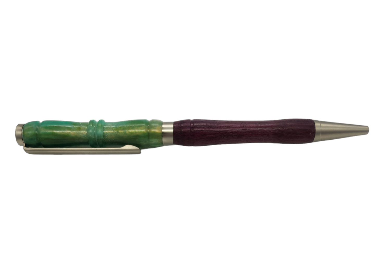 Wood and Light Green Resin Pen: Hand-Turned Slimline Design