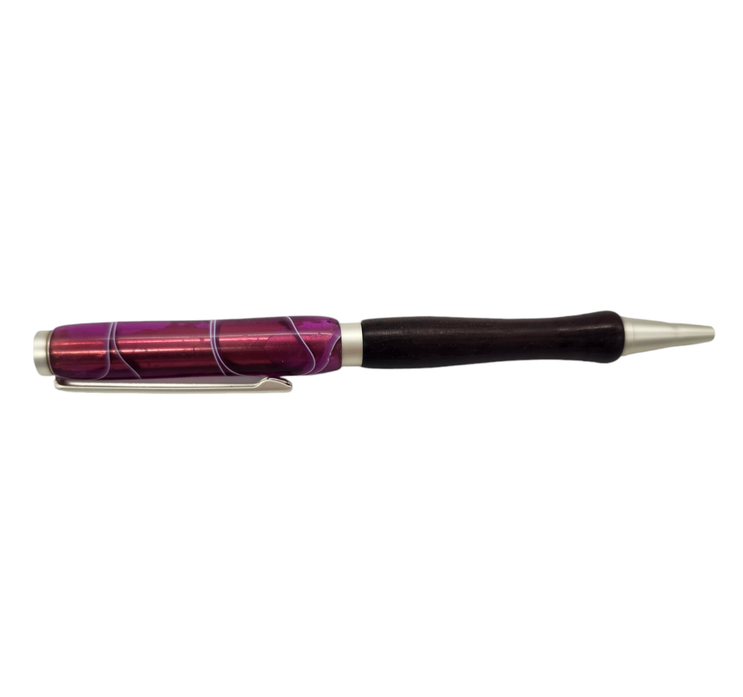 Pink Swirly Acrylic and Walnut Pen: Hand-Turned Slimline Design