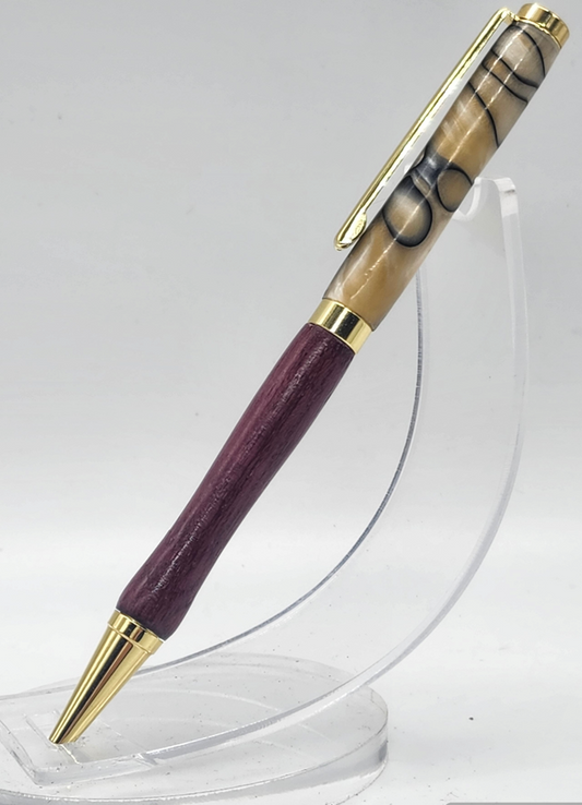 Resin and Purpleheart Wood Pen: Hand-Turned Slimline Design