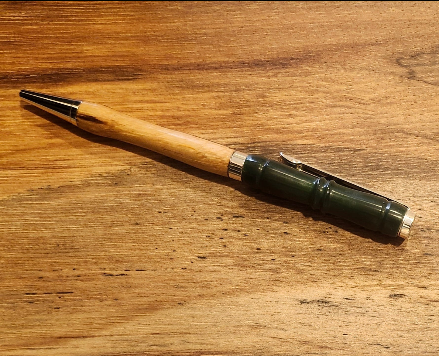 Dark Green Acrylic and Zebrawood Pen: Hand-Turned Slimline Design