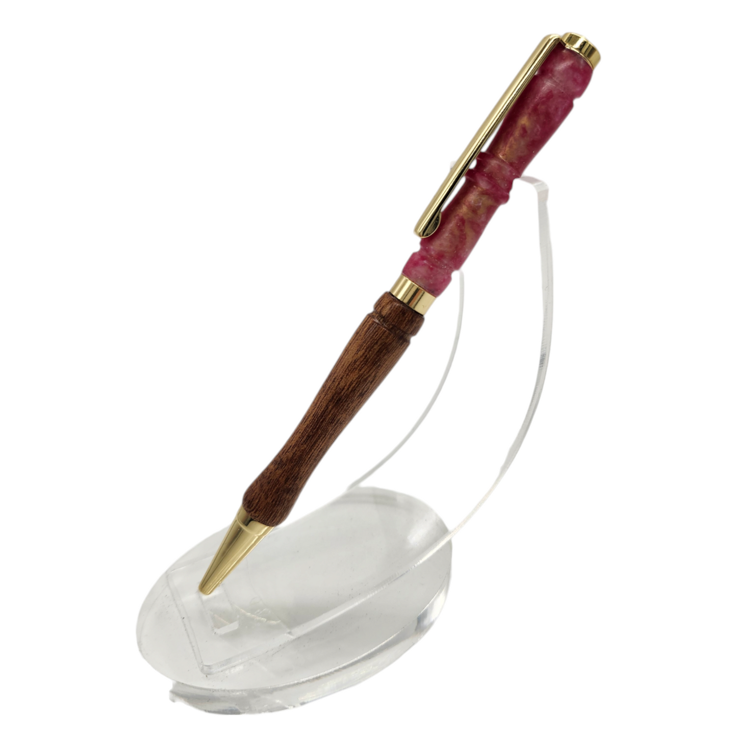 Pink and Gold Resin Pen: Hand-Turned Slimline Design