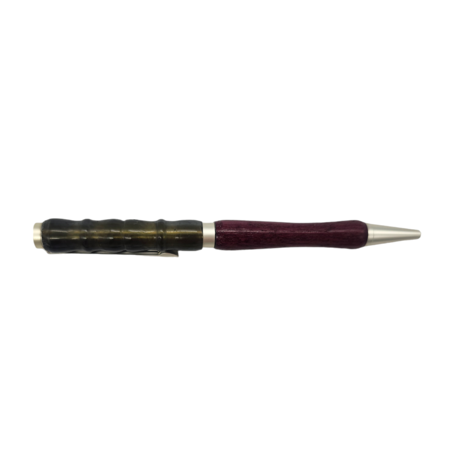 Gray Acrylic and Purpleheart Wood Pen: Hand-Turned Slimline Design