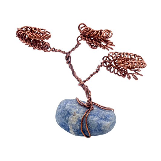 Small Bonsai Tree on Blue Calcite Tumble: Handcrafted Bonsai Sculpture