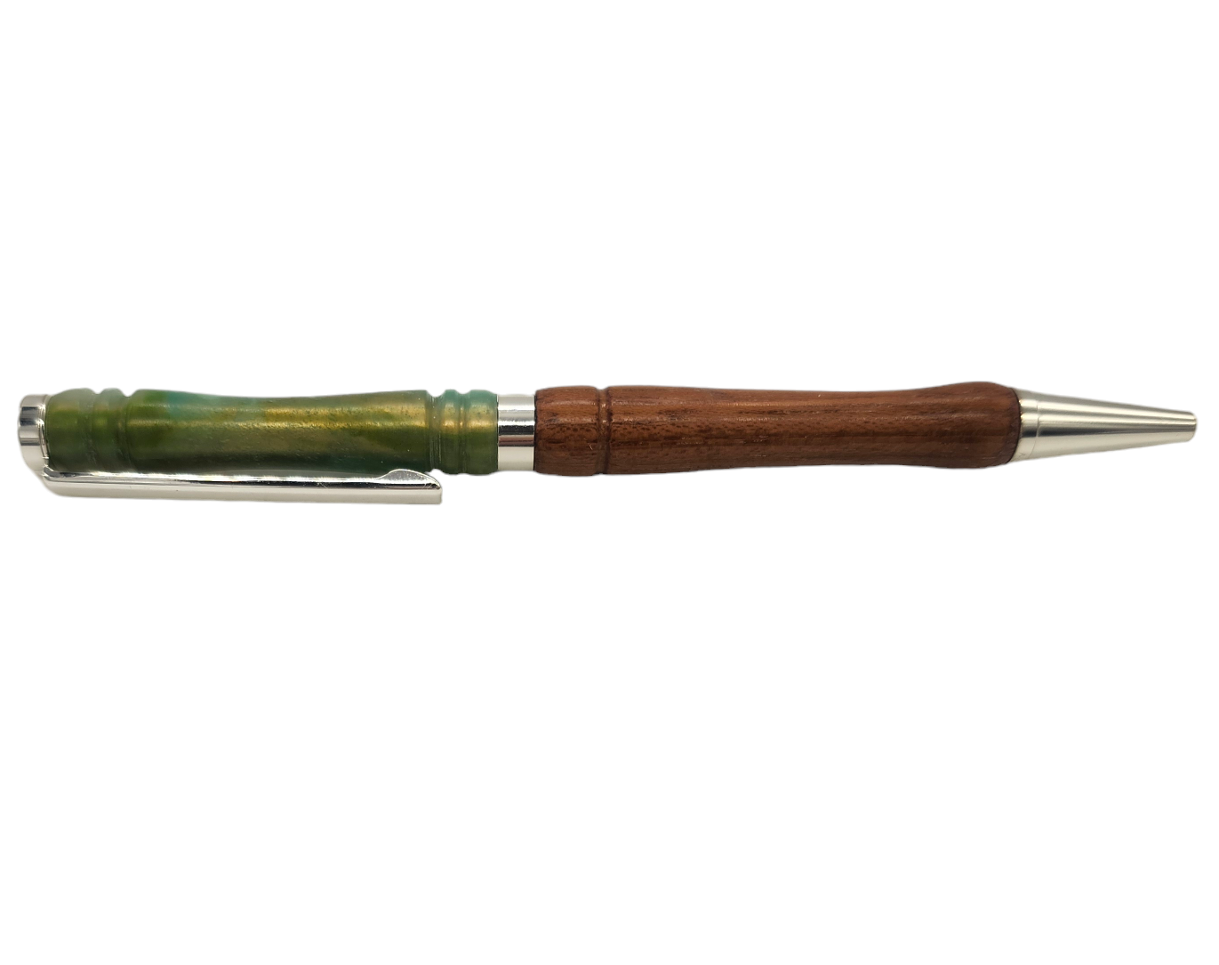 Wood and Light Green Resin Pen: Hand-Turned Slimline Design