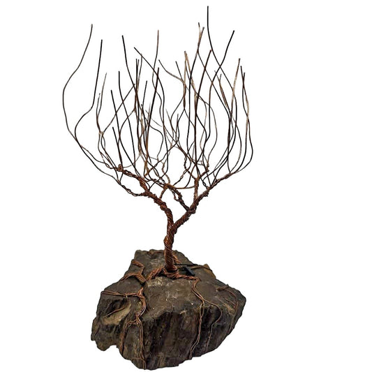 Large Uma Bonsai: Handcrafted Copper Wire Sculpture on Petrified Stone Base